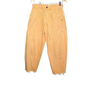 Zara orange pleated rough hem slouchy cropped jeans size 6